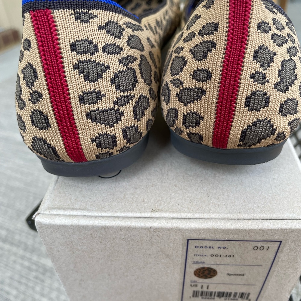 Rothy's Leopard Print Flats in Tan and Black with Blue Trim - Picture 3 of 5